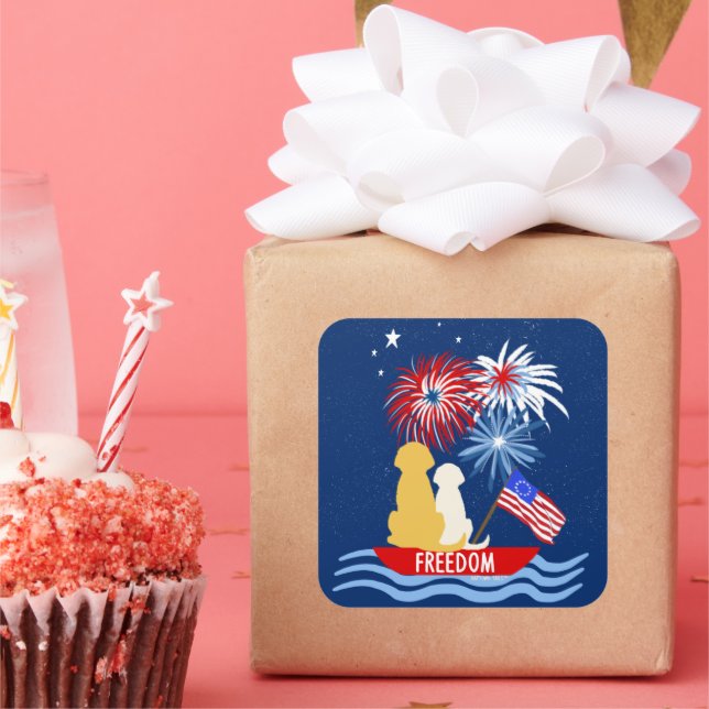 4th of July Dogs on Boat Fireworks Sticker Set (Party)