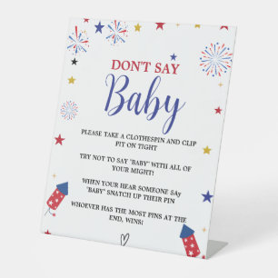 4th of july don't say baby baby shower game pedestal sign