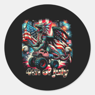 4th Of July Dragon Monster Truck Byld Eagle Americ Classic Round Sticker