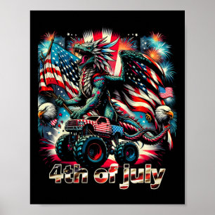4th Of July Dragon Monster Truck Byld Eagle Americ Poster