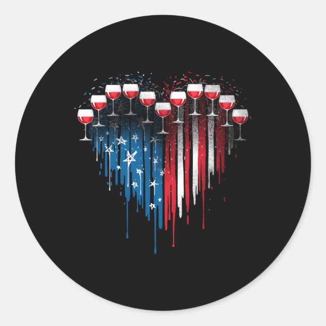 4Th Of July Drink Tasting Wine Glasses He American Classic Round Sticker (Front)