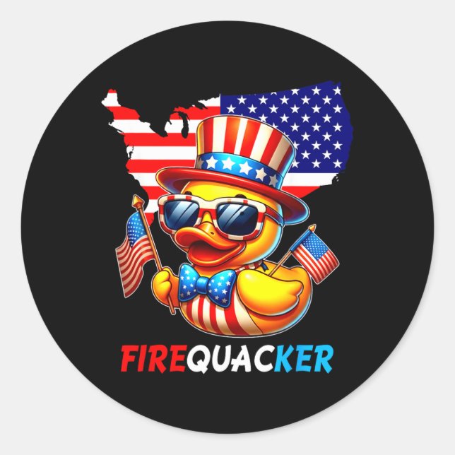 4th Of July Duck Firequacker Patriotic Fourth Of Classic Round Sticker (Front)