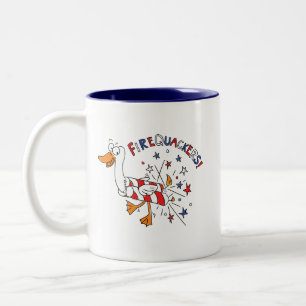 4th of July Duck Kids Funny Cartoon Two-Tone Coffee Mug