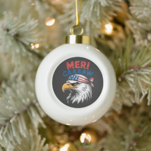 4th Of July Eagle Freedom Patriotic Ceramic Ball Christmas Ornament