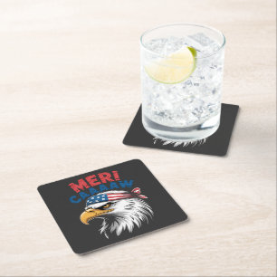 4th Of July Eagle Freedom Patriotic Square Paper Coaster