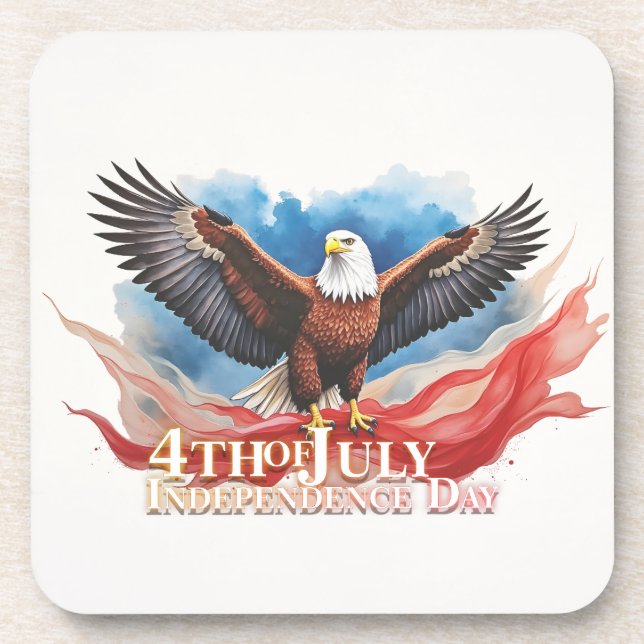 4th of July Eagle – Patriotic Art Design Coaster (Front)
