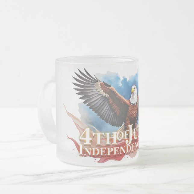 4th of July Eagle – Patriotic Art Design Frosted Glass Coffee Mug (Front Left)