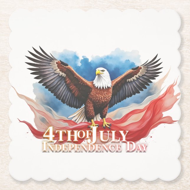 4th of July Eagle – Patriotic Art Design Paper Coaster (Front)