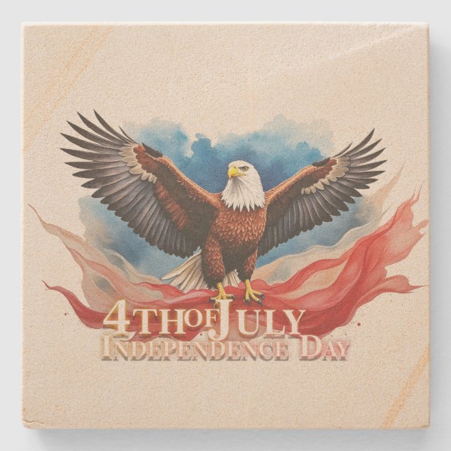 4th of July Eagle – Patriotic Art Design Stone Coaster (Front)