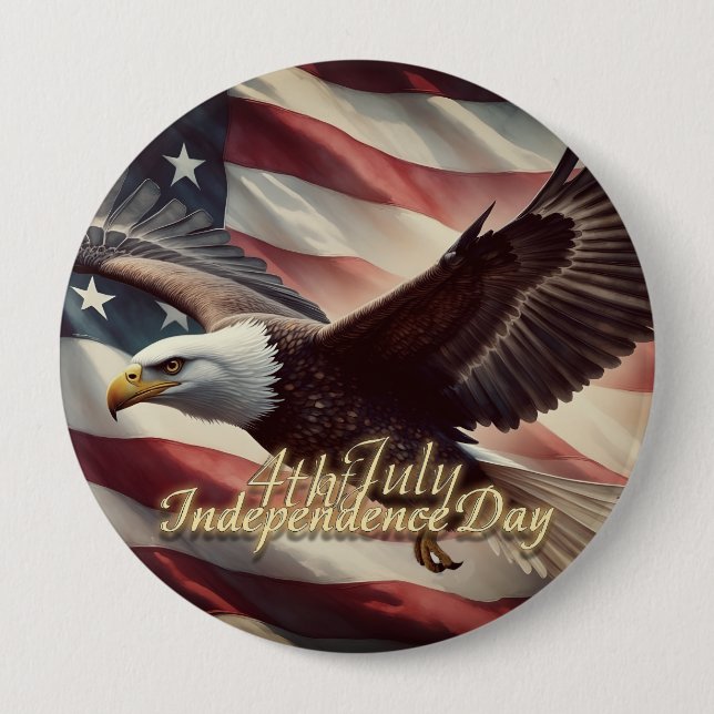 4th of July Eagle with American Flag 10 Cm Round Badge (Front)