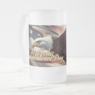 4th of July Eagle with American Flag Frosted Glass Beer Mug