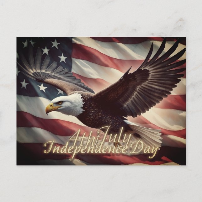 4th of July Eagle with American Flag Holiday Postcard (Front)