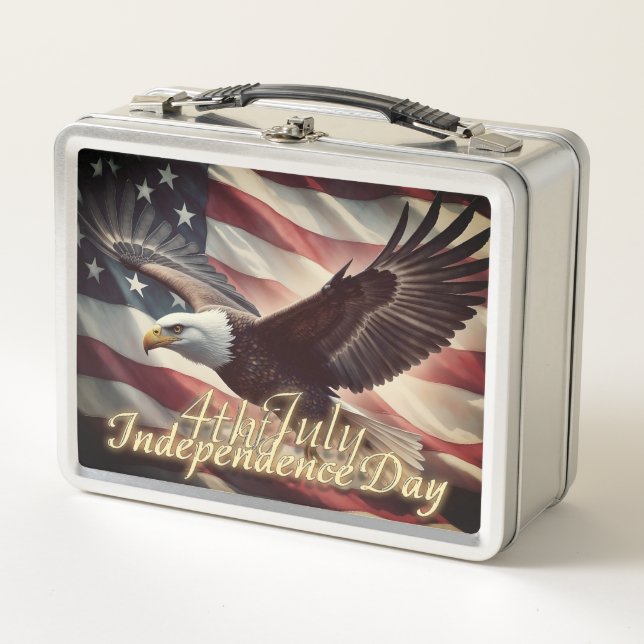 4th of July Eagle with American Flag Metal Lunch Box (Front)