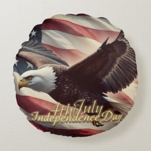 4th of July Eagle with American Flag Round Cushion