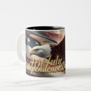 4th of July Eagle with American Flag Two-Tone Coffee Mug