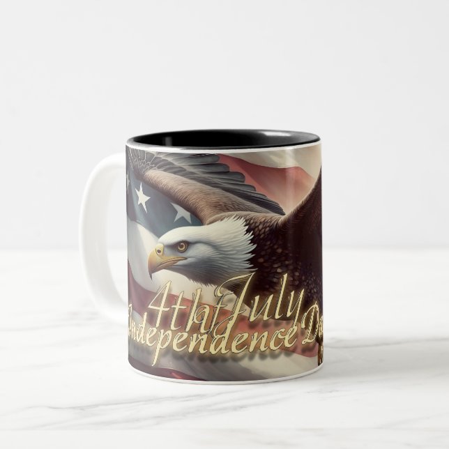 4th of July Eagle with American Flag Two-Tone Coffee Mug (Front Left)