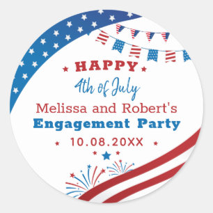 4th of July Engagement Party Red White Blue Custom Classic Round Sticker