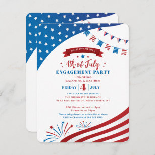4th of July Engagement Party Red White Invitation