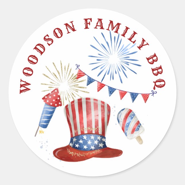4th Of July Family BBQ Family Name Classic Round Sticker (Front)