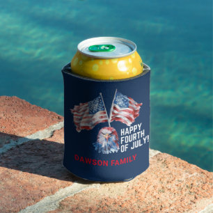 4th of July Family Name Eagle Can Cooler