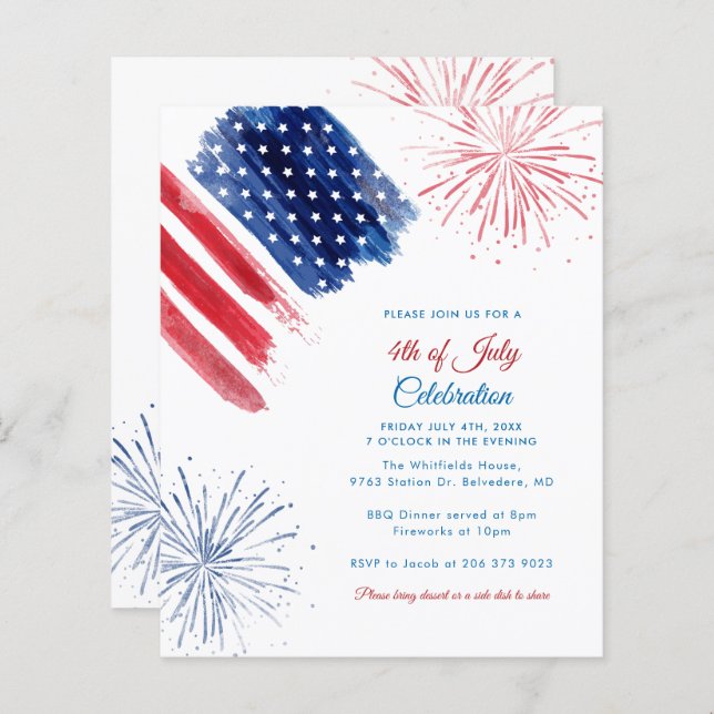 4th of July Family Party Red White Blue Invitation (Front/Back)
