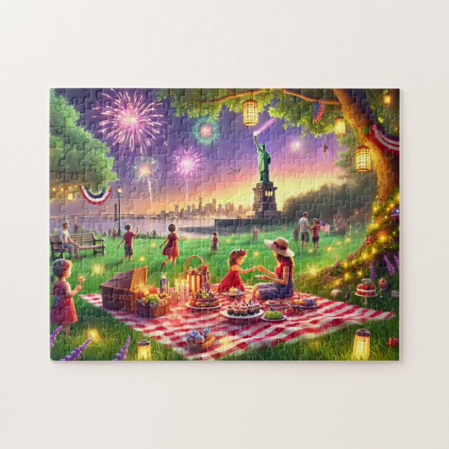 4th of July Family Picnic Statue of Liberty Jigsaw Puzzle (Horizontal)
