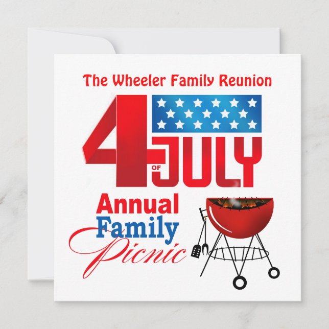 4th of July Family Reunion Picnic BBQ Cookout Invitation (Front)