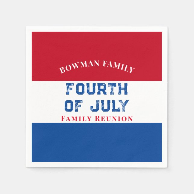 4th of July Family Reunion Red White Blue Custom Napkin (Front)