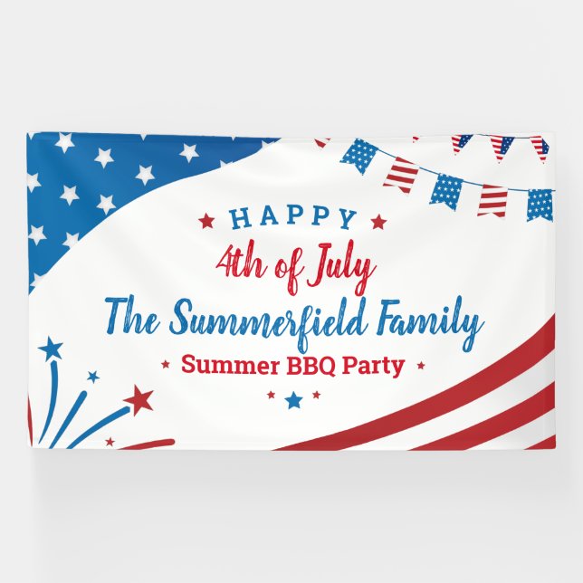 4th of July Family Summer BBQ Party Banner (Horizontal)