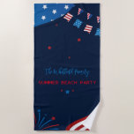 4th of July Family Summer Beach Tropical Vacation Towel<br><div class="desc">Bring out the bbq and dust it off in time for your next 4th of July summer party with the family or friends from the neighbourhood. Add some style with this red white and blue banner featuring a holiday vibe design featuring buntings, fireworks, and the USA flag colours in a...</div>