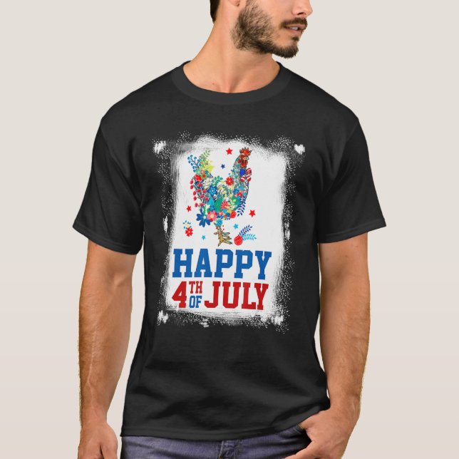 4th Of July Farmer Chicken Flower American Flag Pa T-Shirt (Front)