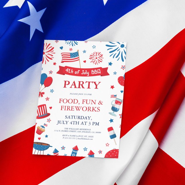 4th of July festival barbecue border frame Invitation (Creator Uploaded)