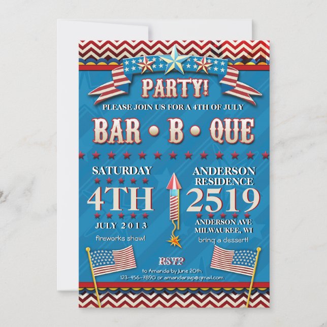 4th of July Festive BBQ Party Invitation (Front)