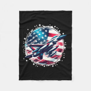 4th Of July Fighter Jet Aeroplane Red White Blue I Fleece Blanket