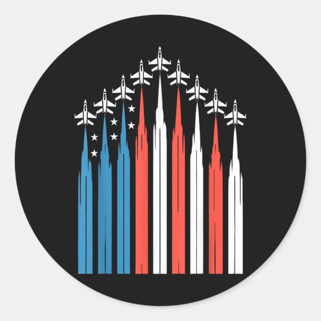 4th Of July Fighter Jet Aeroplane Usa Flag Indepen Classic Round Sticker (Front)