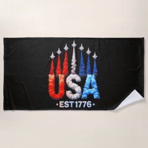 4th Of July Fighter Jets Usa Patriotic Beach Towel