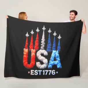 4th Of July Fighter Jets Usa Patriotic Fleece Blanket