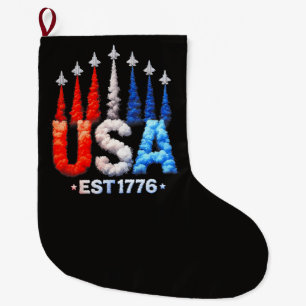 4th Of July Fighter Jets Usa Patriotic Large Christmas Stocking