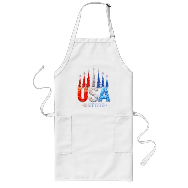 4th Of July Fighter Jets Usa Patriotic Long Apron (Front)