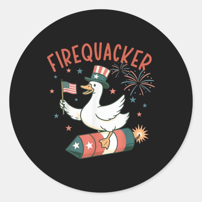 4th Of July Fire Quacker Fireworks Funny Goose  Classic Round Sticker (Front)