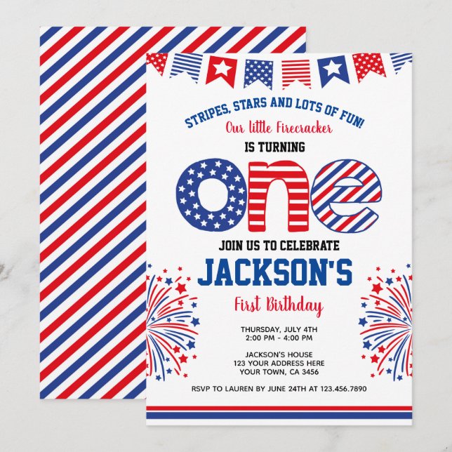 4th of July, Firecracker Invitation (Front/Back)
