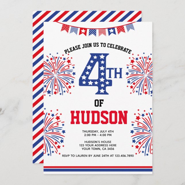 4th of July, Firecracker Invitation (Front/Back)