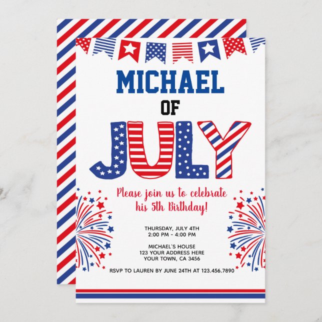 4th of July, Firecracker Invitation (Front/Back)