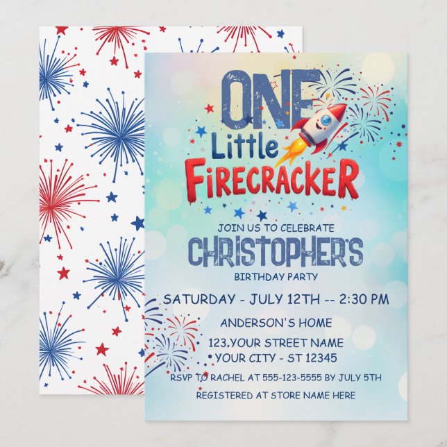 4th of July Firecracker Kids Birthday Flat Card (Front/Back)