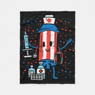 4th Of July Firecracker Nurse Funny America Scrub Fleece Blanket