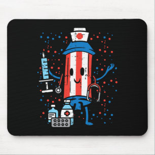 4th Of July Firecracker Nurse Funny America Scrub Mouse Mat