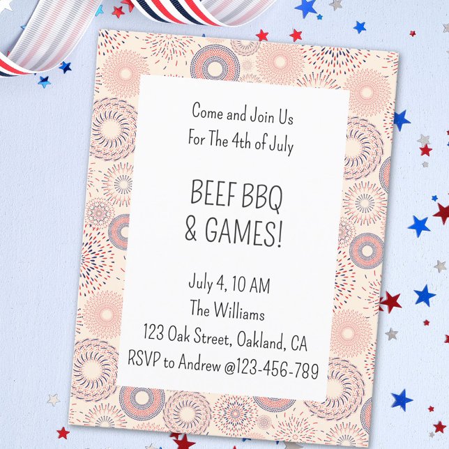 4th of July Firecrackers Independence Day BBQ Invitation Postcard (Creator Uploaded)