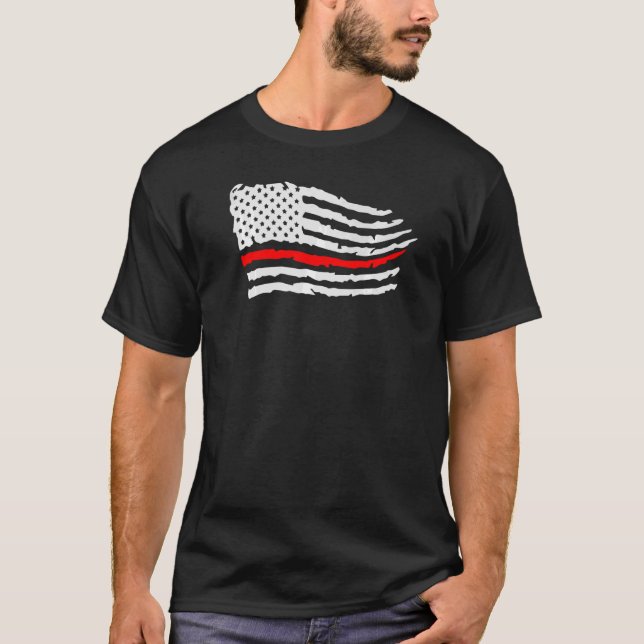4th Of July Firefighter American Flag Thin Red Lin T-Shirt (Front)