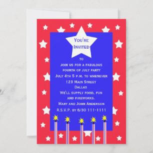 4th of July Firework and Stars Party Invitation
