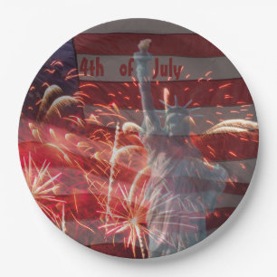 4th of July Firework and Statue of Liberty Paper Plate